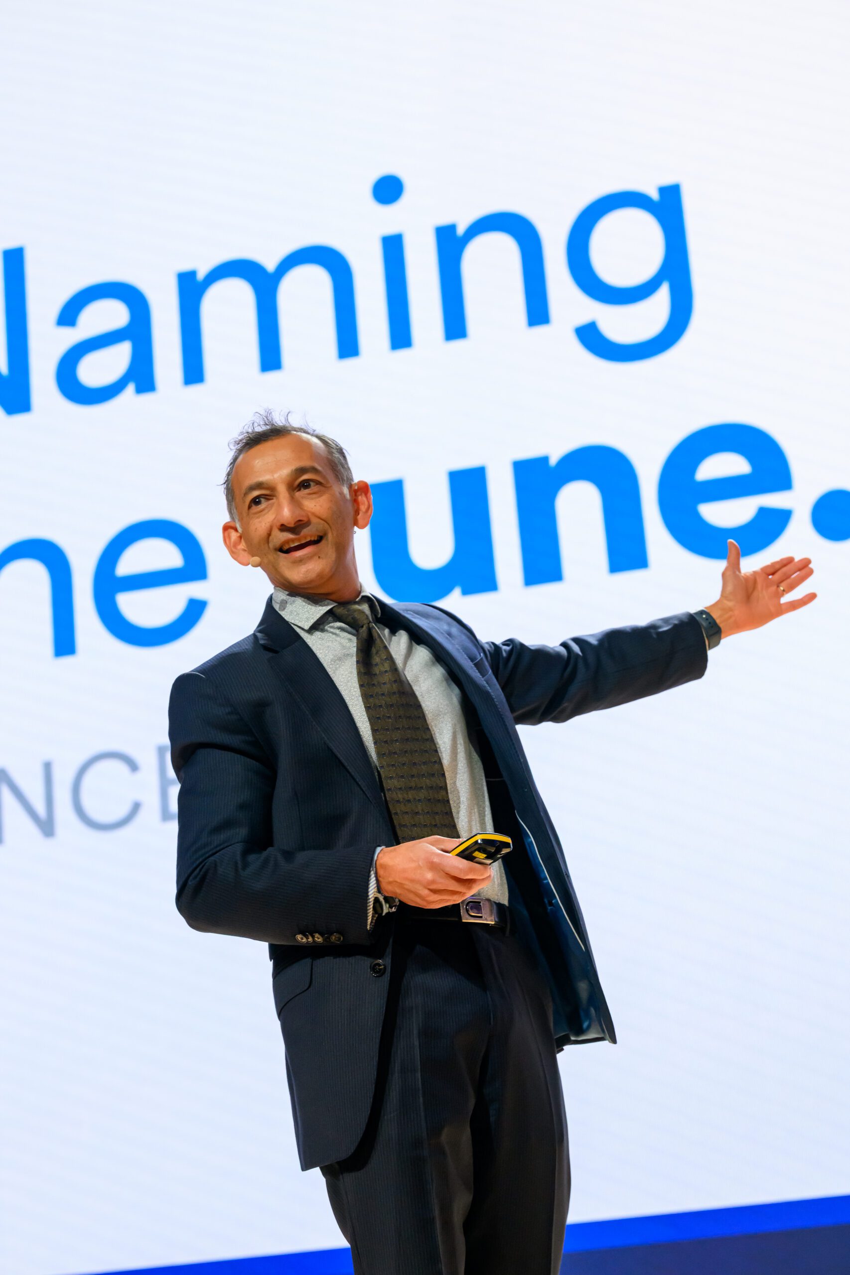 Keynote speaker on stage at the EuroFinance International Treasury Management event.