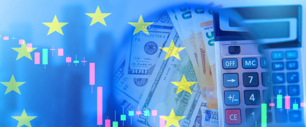 Graphic showing the EU flag and financial data charts representing European banking competition news from EuroFinance 2026.